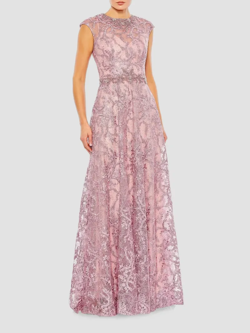 Mac Duggal Women's Embroidered Illusion Cap-Sleeve Gown - Rose - Size 10