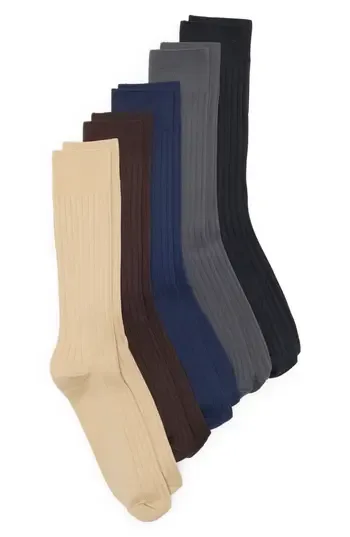 NORDSTROM RACK 5-Pack Assorted Dress Socks in Navy Brown Multi at Nordstrom Rack