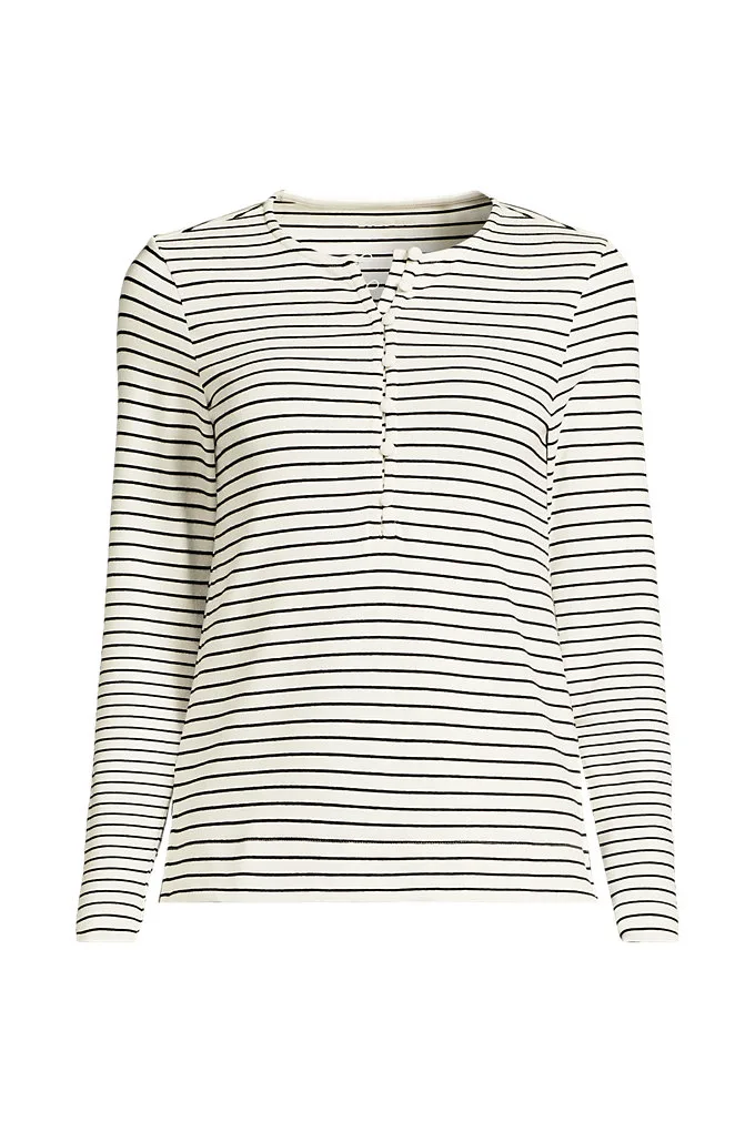 Women's Long Sleeve Polished Essentials Henley - Lands' End - Ivory - L