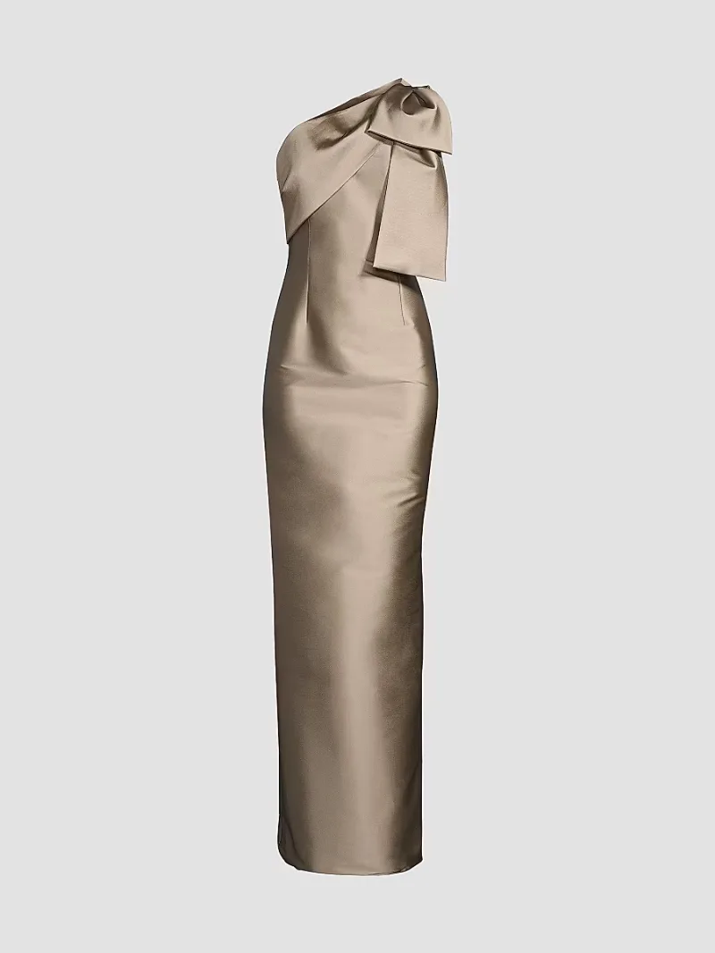 Women's Bonnie Satin One-Shoulder Gown - Pewter - Size 0