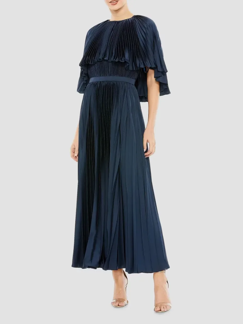 Mac Duggal Women's Plissé Cape-Sleeve Cocktail Dress - Midnight - Size 14