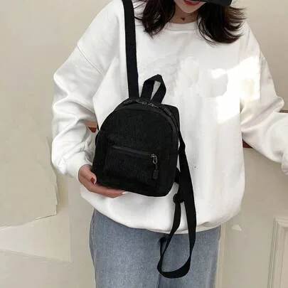 New Solid Color Corduroy Mini Backpack For Women, Simple Stylish Sporty Casual Travel Chic Campus Minimalist, School Backpack