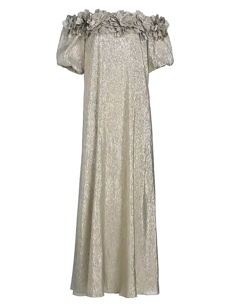 SACHIN BABI Women's Valentina Metallic Silk Off-The-Shoulder Gown - Metallic - Size XS