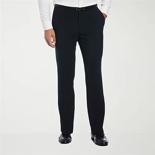 Savane Comfort Waist Mens Slim Fit Dress Flat Front Pant, 36 32, Blue
