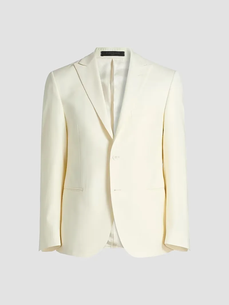 Corneliani Men's Virgin Wool Jacquard Dinner Jacket - Off White - Size 44