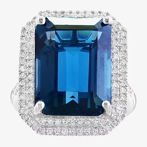 Effy Final Call Genuine Blue Topaz & 1/2 CT. T.W. Natural Diamond 14K White Gold Halo Cocktail Ring, 8