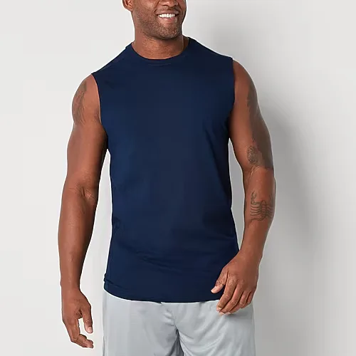 Xersion Cotton Mens Crew Neck Sleeveless Big and Tall Muscle T-Shirt, 3x-large, Blue