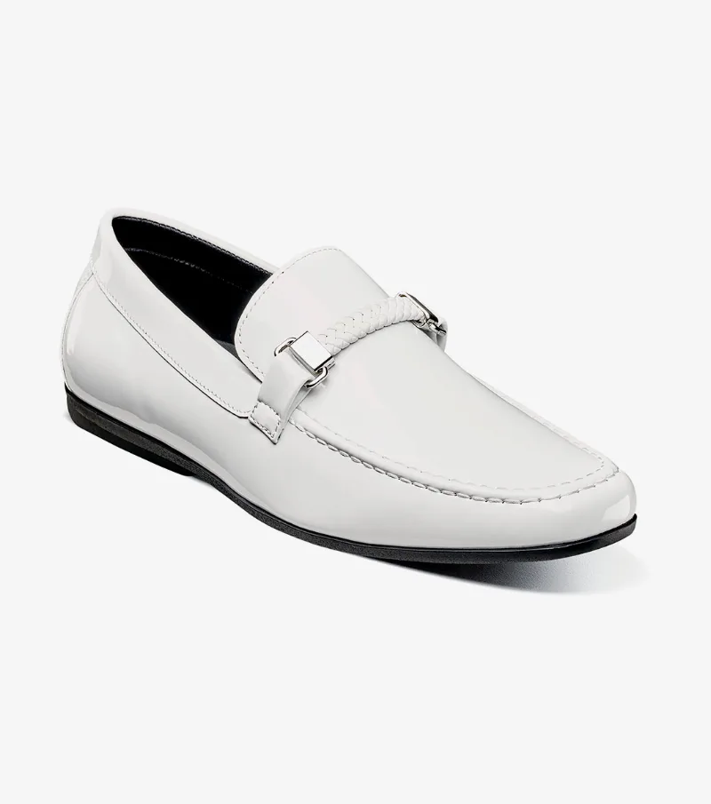 Stacy Adams Shoes Sheridan Moc Toe Bit Slip On White Patent Size 15