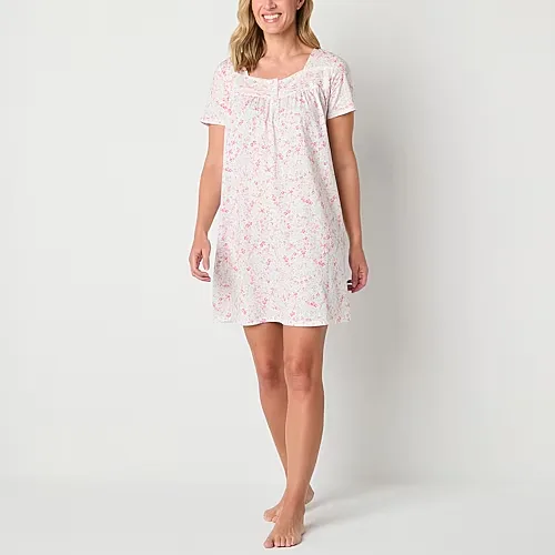 Adonna Womens Short Sleeve Sweetheart Neck Nightgown, Small, White