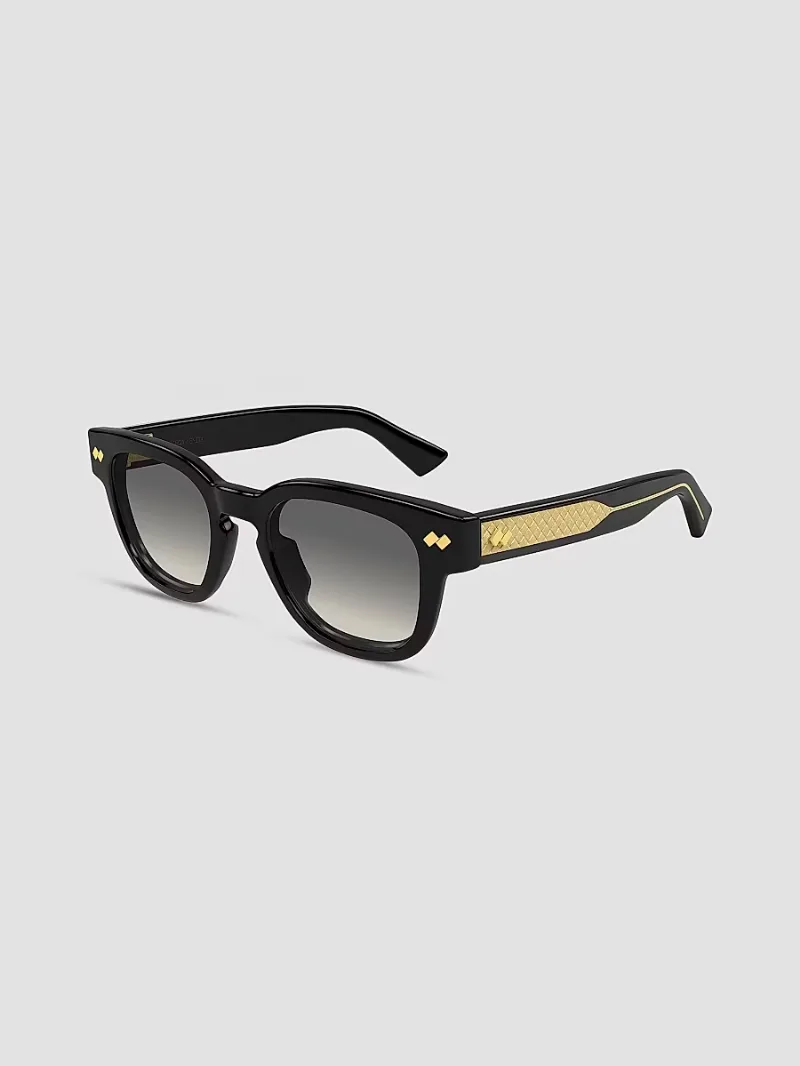 Men's Intrecciato Wirecore 48MM Round Sunglasses - Black