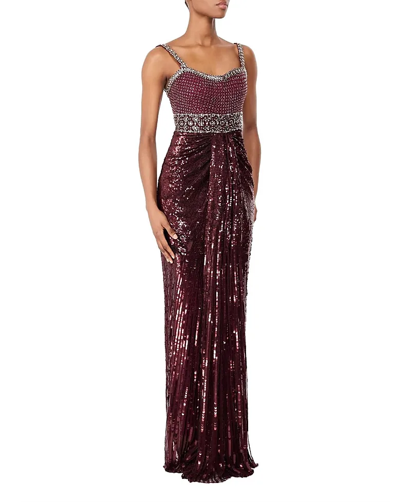 Jenny Packham Only You Embellished Draped Maxi Dress