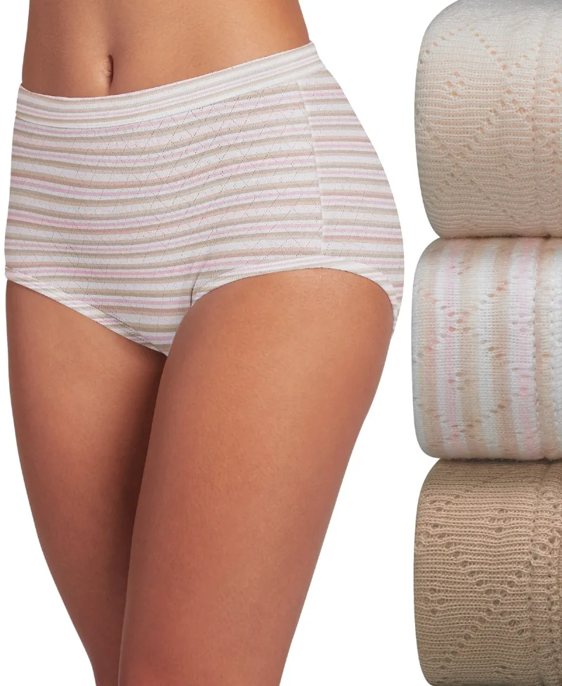 Jockey Elance Breathe Brief 3 Pack Underwear 1542, Extended Sizes - Sheer Nude/Whisper Stripe/Light