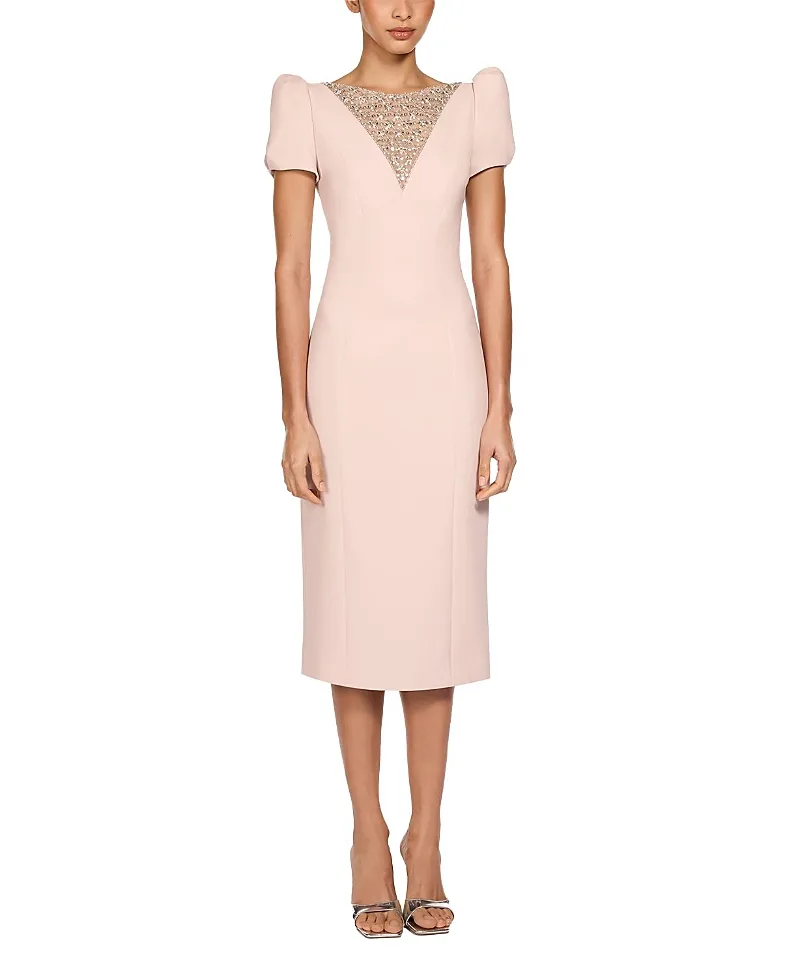 Jenny Packham Vienna Embellished Puff-Sleeve Midi Dress