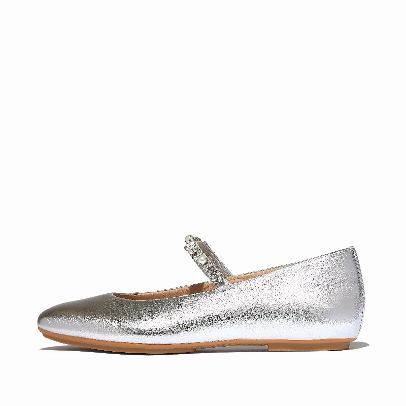DELICATO Pearls-And-Crystal Soft Metallic-Leather Mary Janes