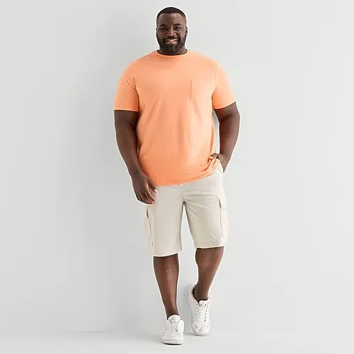 St. John's Bay Comfort Waist 10" & 11" Mens Mid Rise Big and Tall Stretch Fabric Cargo Short, 42 Regular, Beige