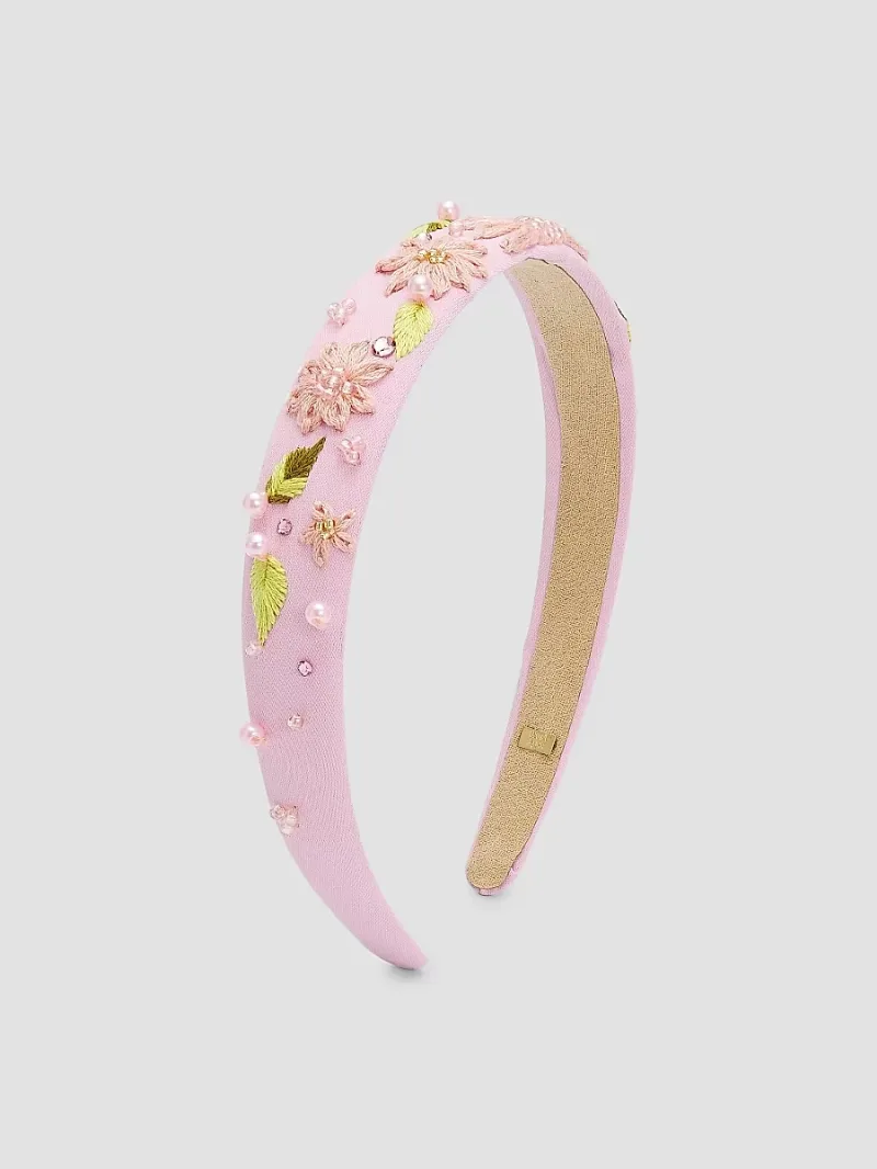 Bari Lynn Girl's Girl's Floral Embroidered Embellished Headband - Light Pink