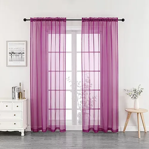 Crystal Sheer Rod Pocket Sheer Set of 2 Curtain Panel, One Size, Purple