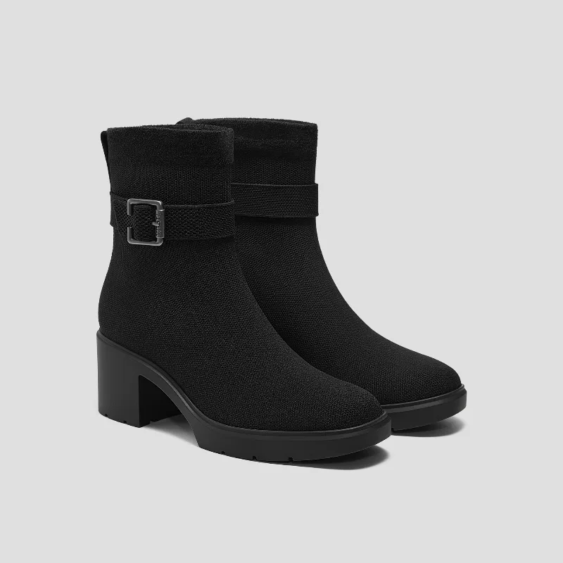 VIVAIA Square-Toe Water-Repellent Heeled Boots (Gisella)|BLACK|US 10.5
