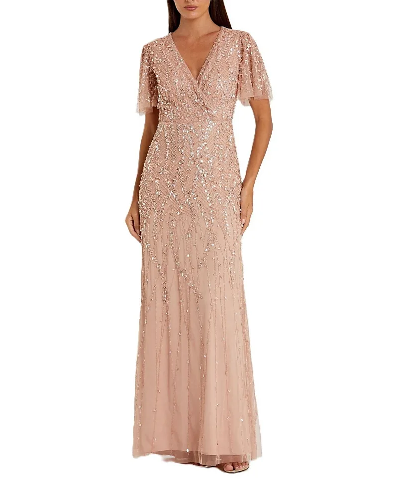 Mac Duggal Embellished Flutter Sleeve Gown