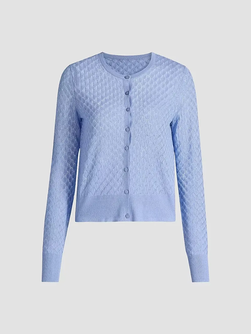 Women's Pointelle-Knit Cardigan - Bluebell - Size Large