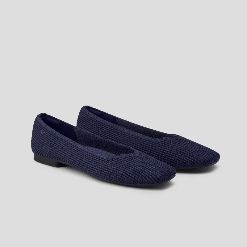 VIVAIA Square-Toe V-Cut Flats (Margot 2.0)|NAVY|US 10