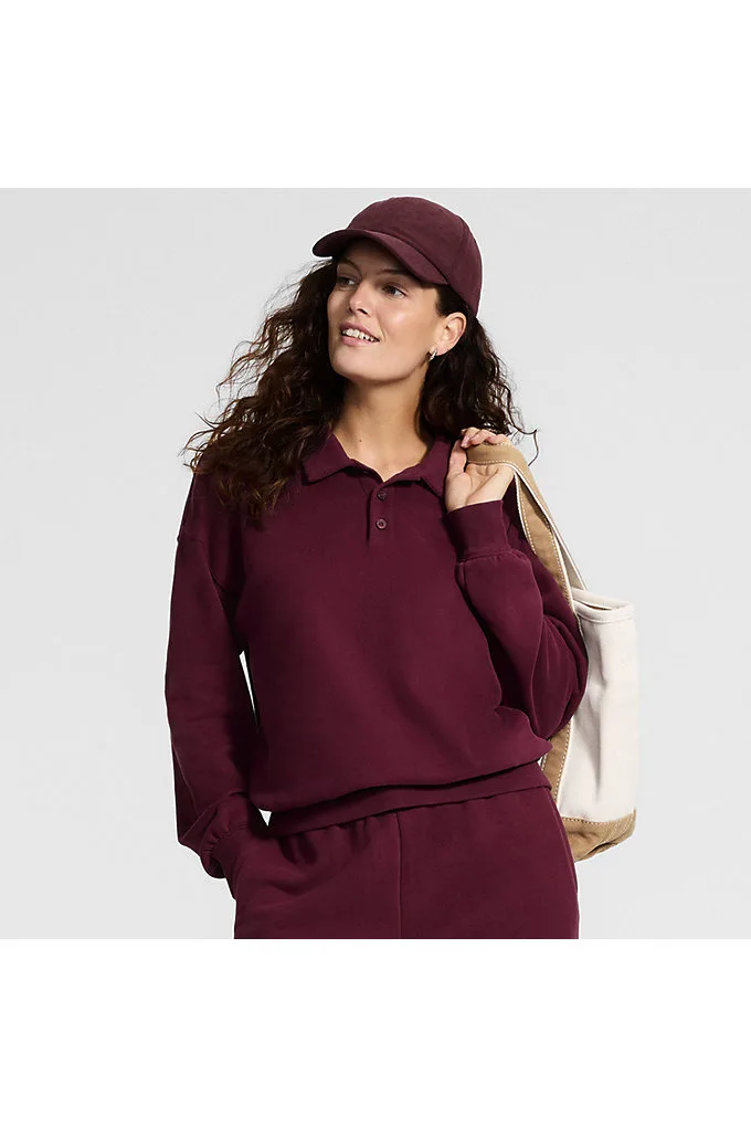 Women's Long Sleeve Serious Sweats Polo Collar Sweatshirt - Lands' End - Red - L