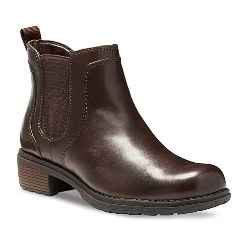 Eastland Womens Double Up Stacked Heel Chelsea Boots, 7 Medium, Brown