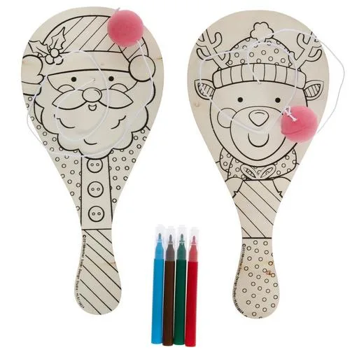 Santa & Reindeer Wood Paddle Ball Craft Kit