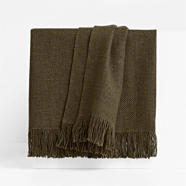Casual Textured Fringe 70"x55" Burnt Green Throw Blanket