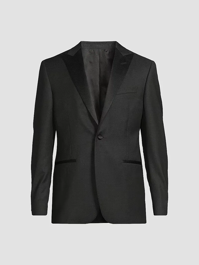 Corneliani Men's Jacquard Tuxedo Peak-Lapel Jacket - Black - Size 46