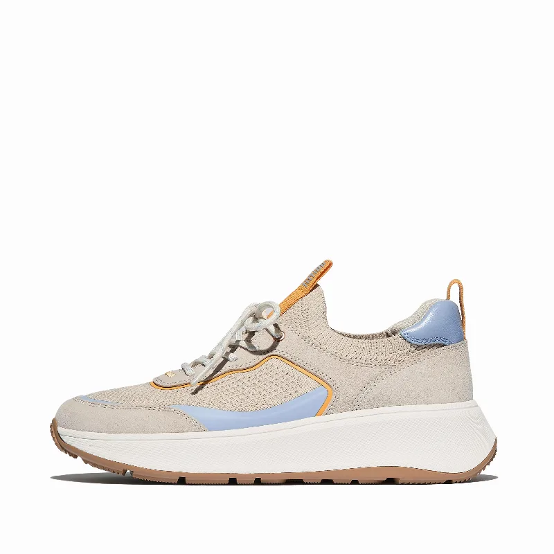 F-MODE Knit/Suede Flatform Pull-On Sneakers