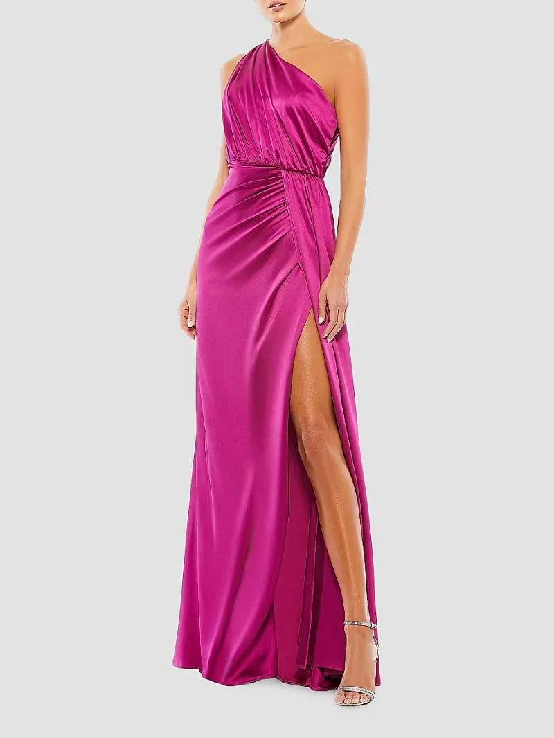 Mac Duggal Women's Gathered Satin One-Shoulder Gown - Berry - Size 0