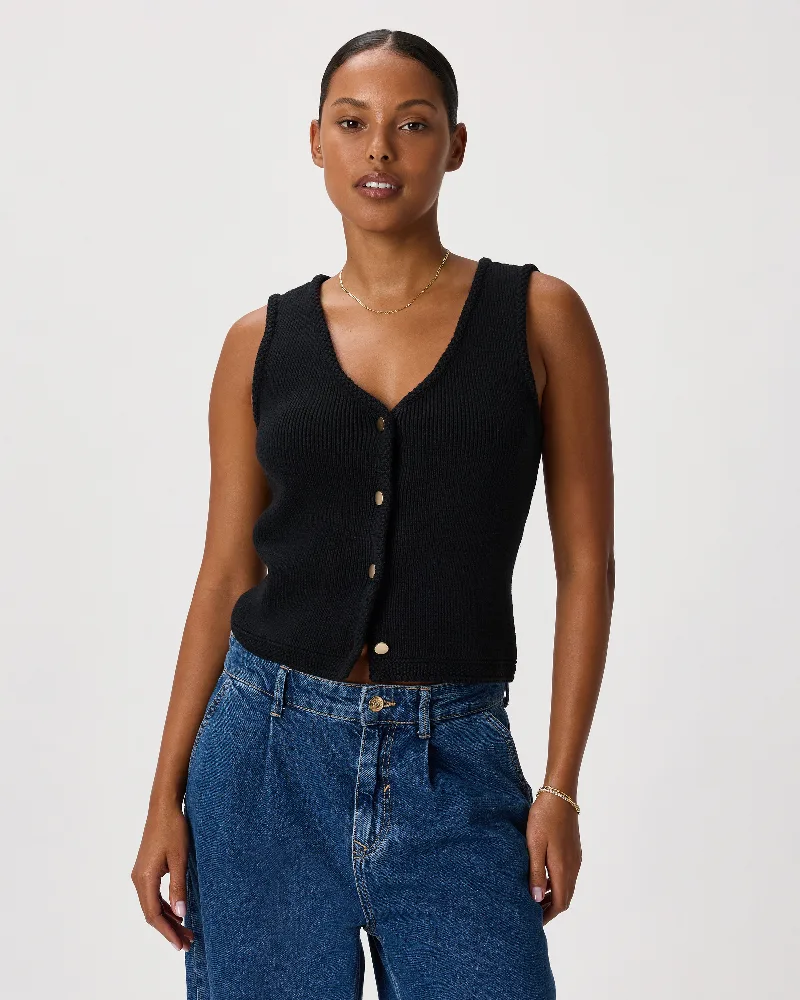 Quince | Women's V-Neck Sweater Vest in Black, Size Large, Organic Cotton