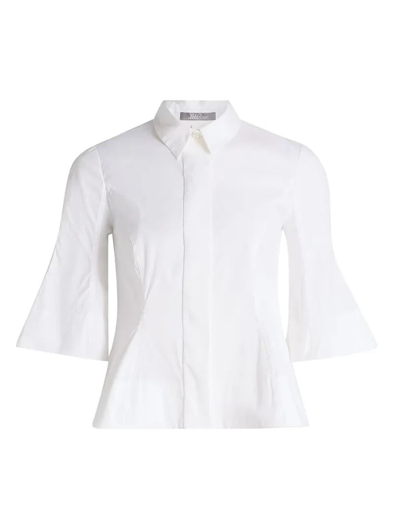 Lela Rose Women's Cotton-Blend Poplin Bell-Sleeve Top - White - Size 16