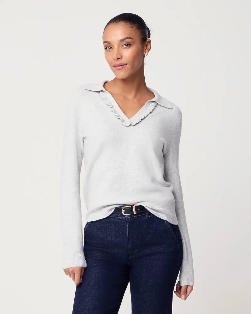 Ruffle sweater-polo in cotton-soft blend