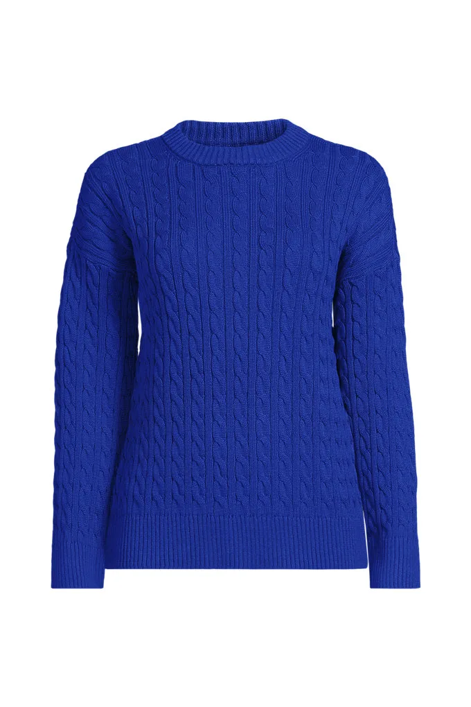 Women's Drifter Classic Cable Sweater - Lands' End - Blue - L