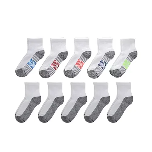 Hanes Little & Big Kid Boys Multi-Pack 10 Pair Quarter Ankle Socks, Small, White