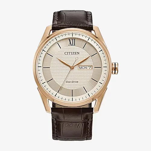 Citizen Dress/Classic Mens Brown Stainless Steel Leather Strap Watch Aw0082-01a, One Size