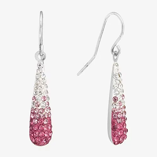 Silver Treasures Ombre Womens Multi Color Crystal Sterling Silver Drop Earrings, One Size, Pink