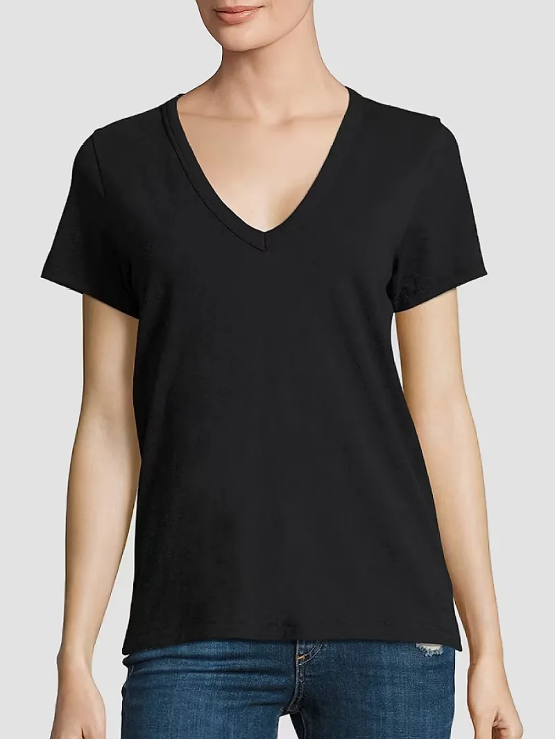 rag & bone Women's V-Neck Cotton Tee - Black - Size XS