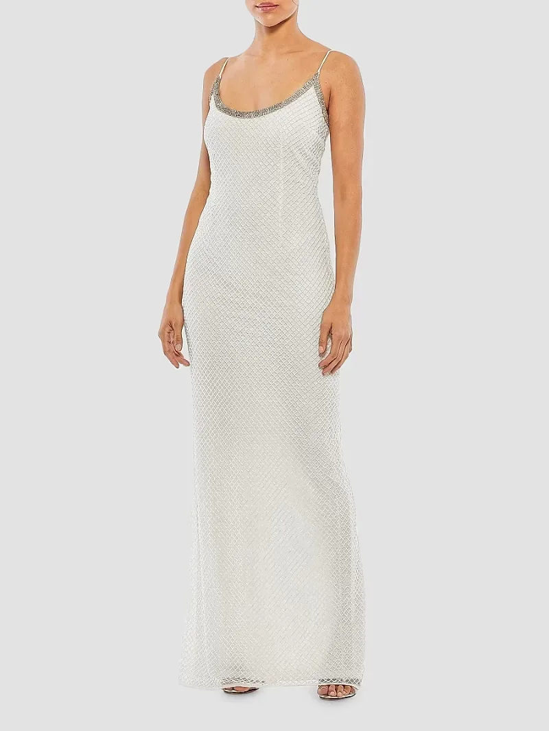 Women's Embellished Grid Sheath Slip Gown - White - Size 16