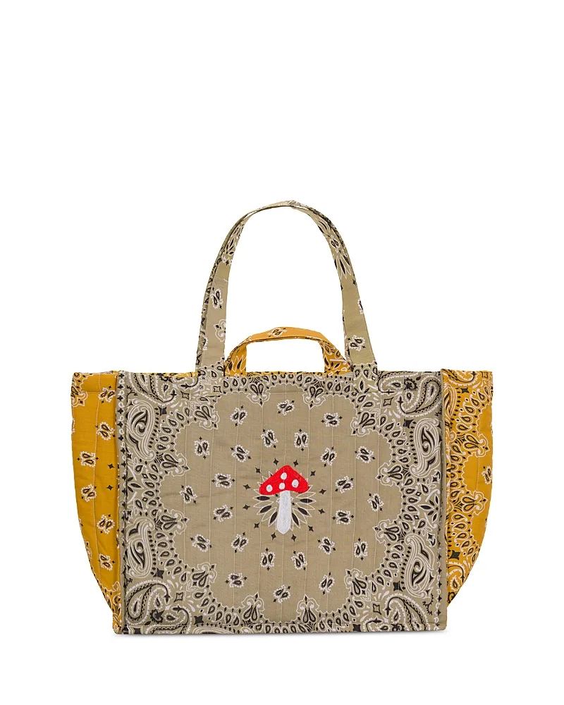 Call it By Your Name Maxi Cabas Matelasse Large Embroidered Mushroom Paisley Cotton Shoulder Bag