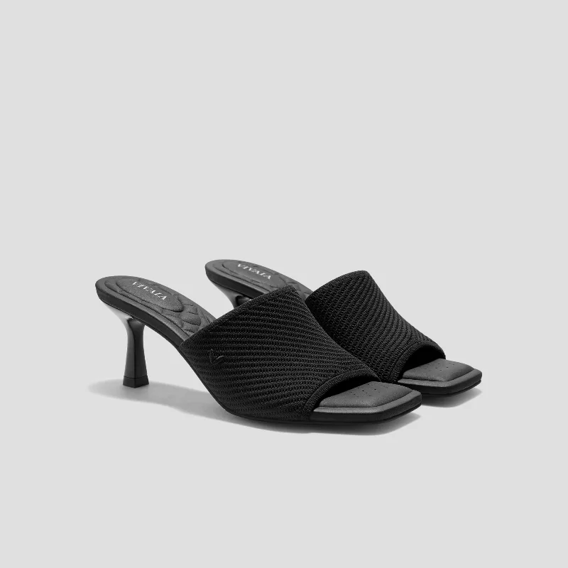 VIVAIA Square-Toe Slide Sandals (Aimee)|BLACK WHEAT HERRINGBONE|US 9