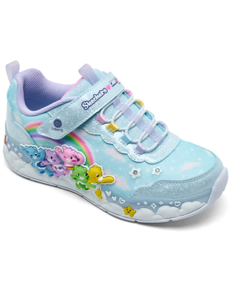 Skechers Little Girls' Care Bears Hugs N Snugs Light-Up Low Top Sneakers from Finish Line - Blue, Multi