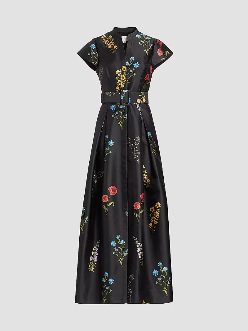 SACHIN BABI Women's Marta Floral Mikado Fit & Flare Gown - Noir Bouquet - Size 6