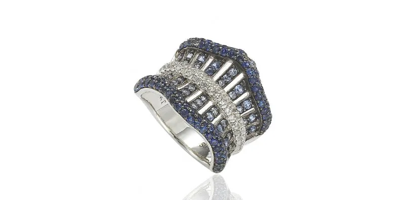 Suzy Levian Sterling Silver Sapphire Crossing Ring - Blue sapphire