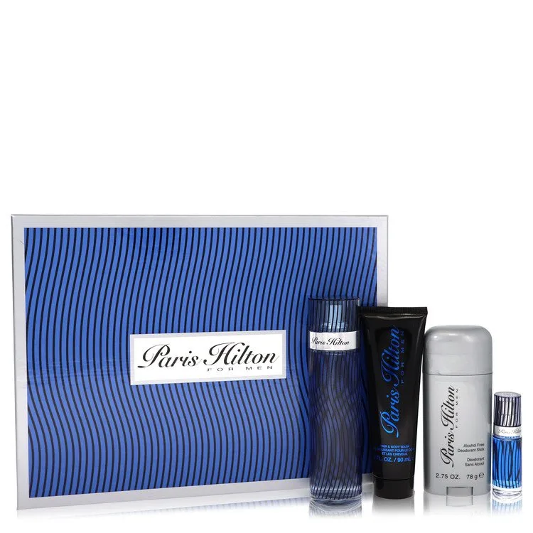Paris Hilton for Men, Gift Set (3.4 oz  EDT Spray + 3 oz Body Wash + 2.75 oz Deodorant Stick + .25 Mini EDT Spray)