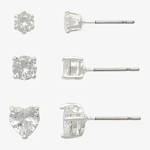 Mixit Womens Heart 3 Pair Earring Set, One Size, Gray