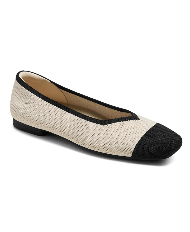 Vivaia Women's Margot 2.0 Square-Toe V-Cut Ballet Flats - Cream ivory/black