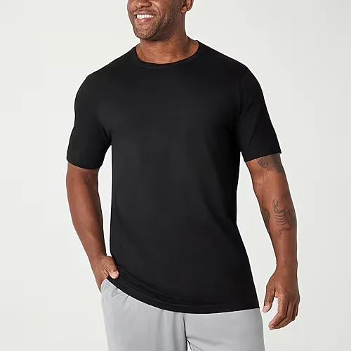 Xersion Xtreme Cotton Mens Crew Neck Short Sleeve T-Shirt, Small, Black